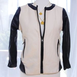 Sanctuary Cream & Black Faux Leather Jacket